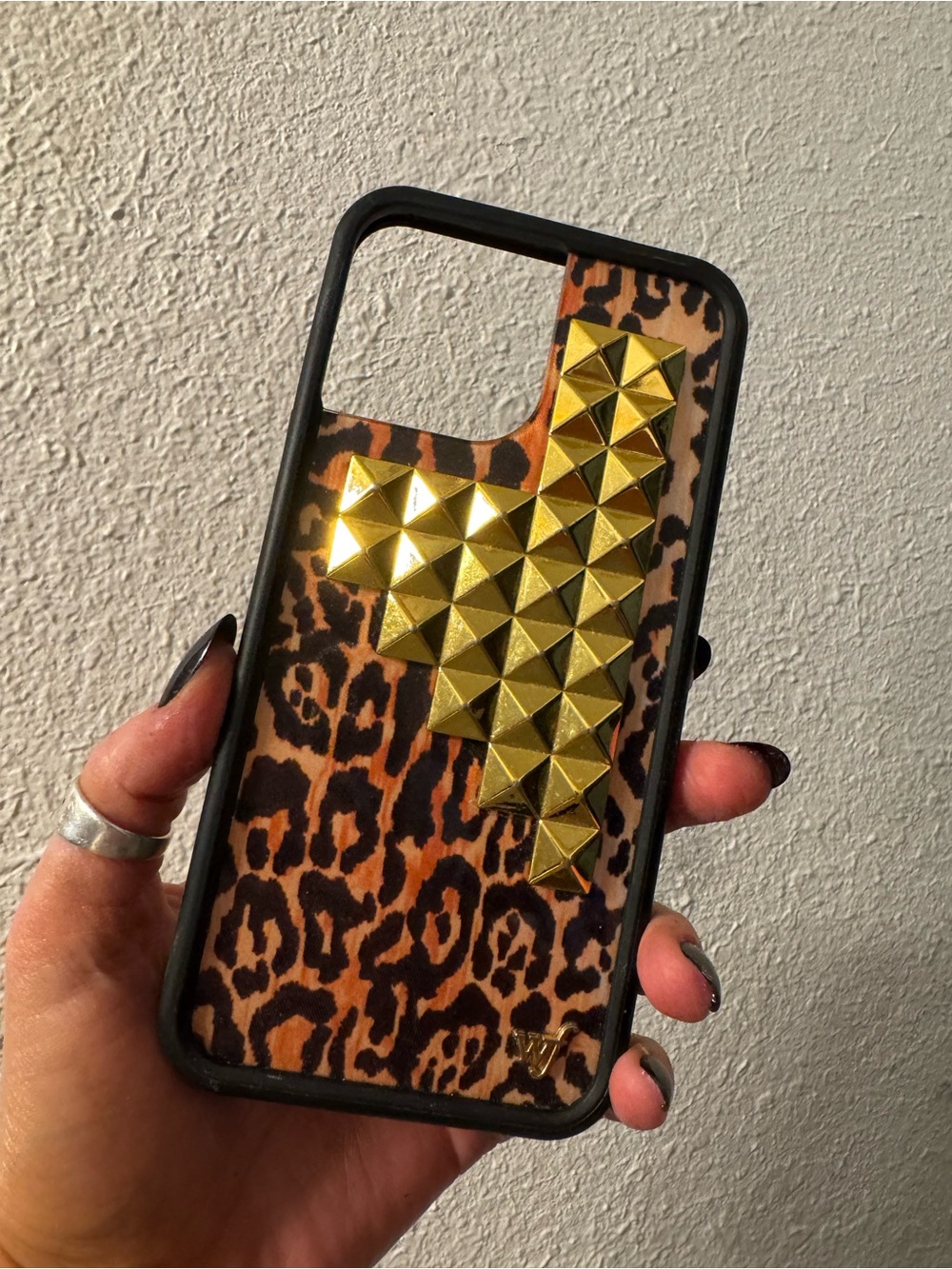 Wildfox Leopard Print Phone Case with Gold Stud Accent - Black Trim 13 Pro Max